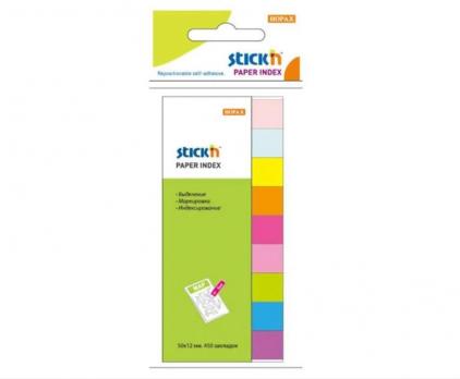 Закладки клейкие STICK`N 12х50 мм, бумажные, 9 цветов х 50 закладок