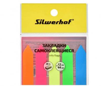 Закладки клейкие SILWERHOF "Стрелка" 12 х 44 мм, пластиковые, 5 цв х 20 листов
