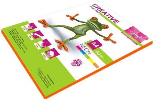 Бумага цветная для печати "Kris Creative" А4, 80г/м2, 50л, тон неон, оранжевая