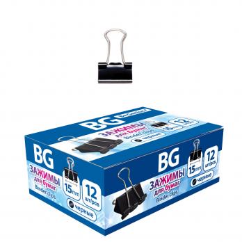 Зажимы для бумаг "BG", 15мм, 60л, чёрные, 12шт в картонной упаковке