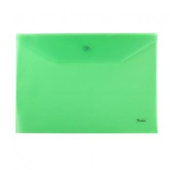 Папка-конверт пластиковая "Hatber", А4, 180мкм, на кнопке, зеленая