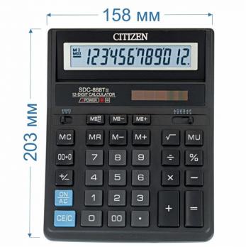 Калькулятор настольный Citizen SDC-888TII 12-разрядный 203x158x31мм, черный