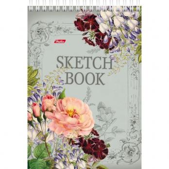 Блокнот-SketchBook "Hatber", 80л, А5, без линовки, твёрдая подложка, на гребне, серия "Вальс цветов"