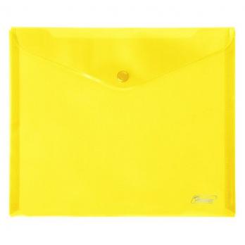 Папка-конверт пластиковая "Hatber", А5, 180мкм, на кнопке, желтая