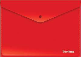 Папка-конверт на кнопке Berlingo, А4, 0,18 мм, красная