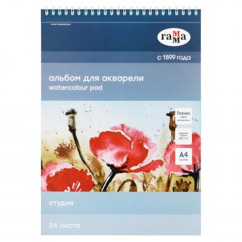 Альбом для акварели, 24л., А4, на спирали Гамма "Студия", 200г/м2, среднее зерно, перфорация на отры