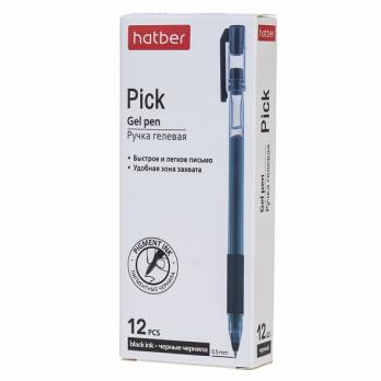 Ручка гелевая "Hatber Pick", 0,5мм, чёрная, резиновый грип, матовый полупрозрачный корпус