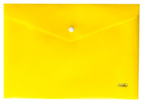 Папка-конверт пластиковая "Hatber", А4, 180мкм, на кнопке, жёлтая