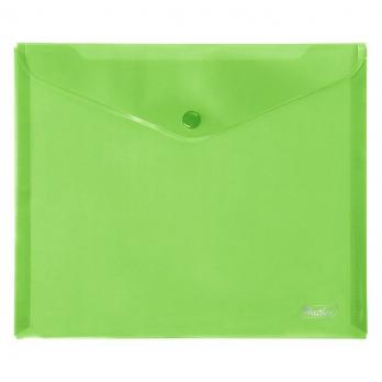 Папка-конверт пластиковая "Hatber", А5, 180мкм, на кнопке, зеленая