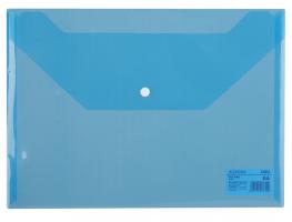 Папка-конверт на кнопке DELI, А4, 0,16 мм, прозрачно-синяя